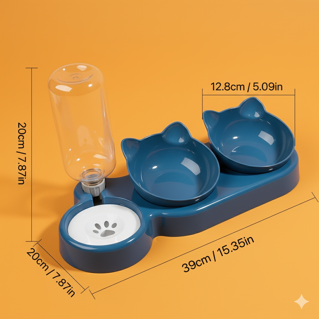 PurrFlow 3-in-1 Cat Feeder & Water Station